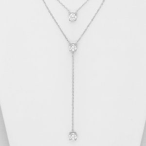925 Sterling Silver Layer Choker Decorated with CZ and Plated with Rhodium